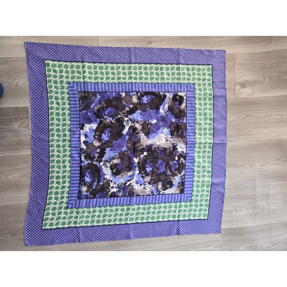 Talbots 100% Silk Multicolor Square Scarf With Polka Dot & Geometric Design
